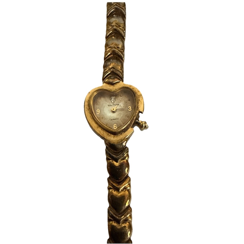 Waltham Heart-Shaped Gold-Tone Quartz Wristwatch Silver Dial Analog Dress